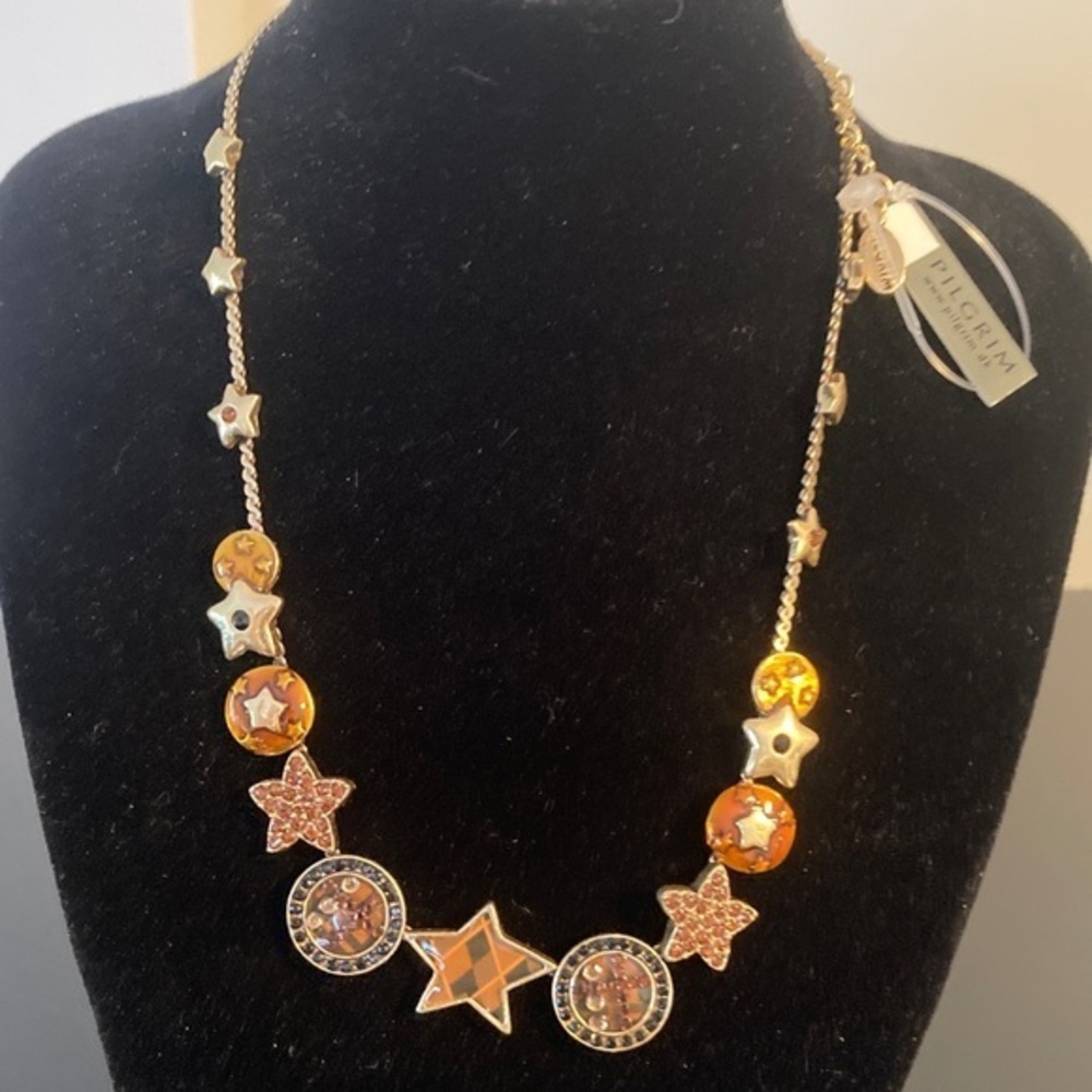 Pilgrim Gold Necklace with Orange Star Accents
